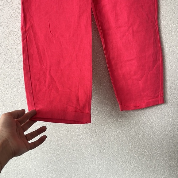 J Crew Cropped Pants Draw String Linen Bright Neon Pink size 8 - Picture 7 of 11